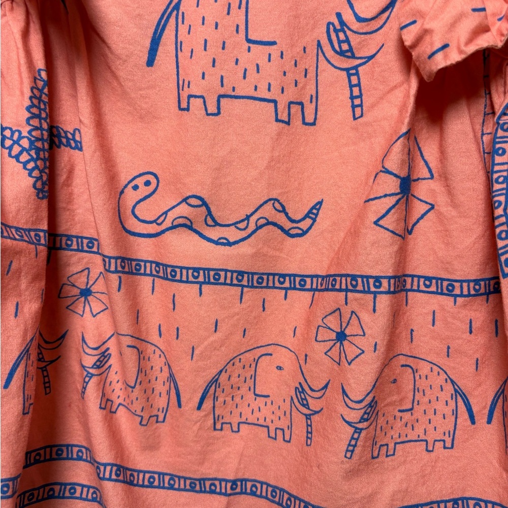 Coral Elephant Print Ruffle Sleeve Dress - Picture 2 of 7